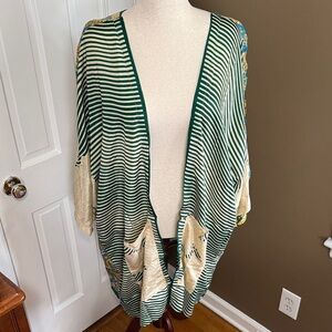 Striped Green & Cream Open Cardigan